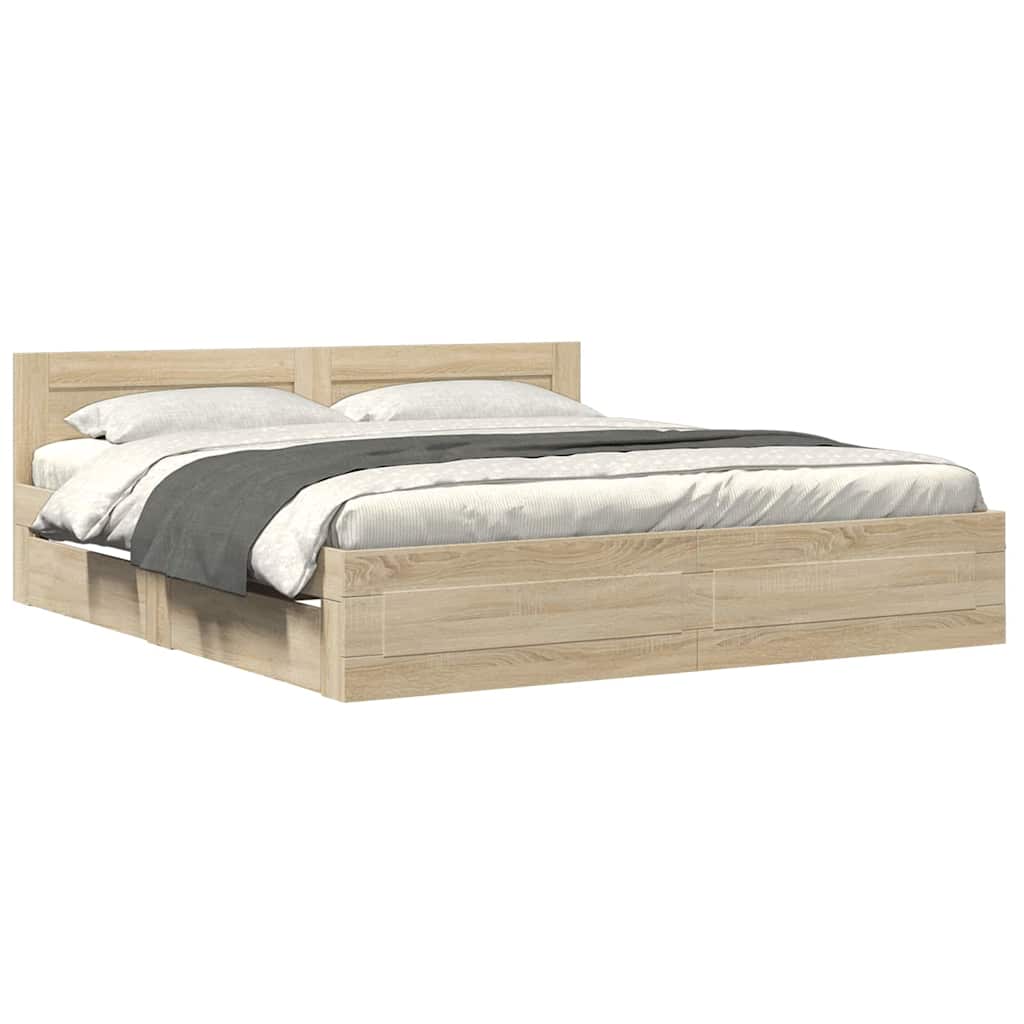 Bed Frame with Drawer Sonoma 193 x 203 cm Engineered Wood