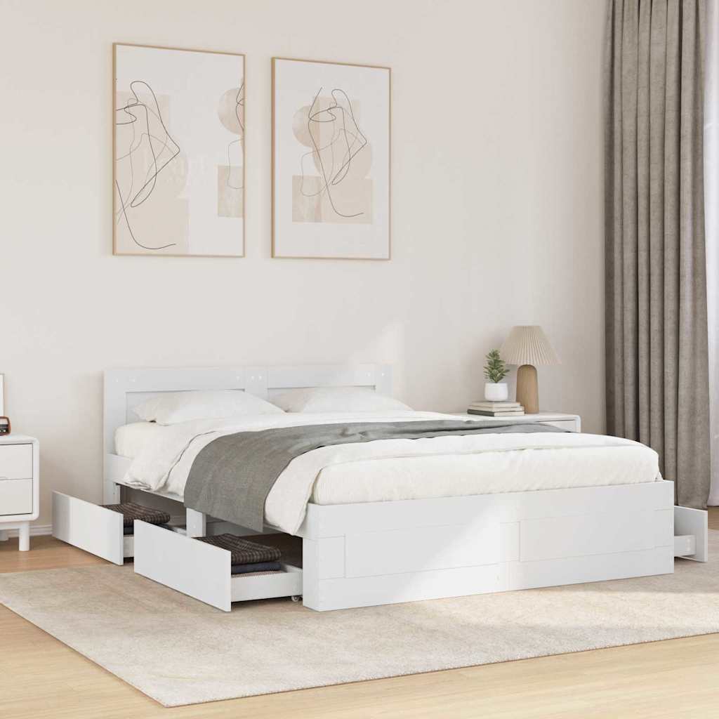 Bed Frame with Drawer White 137 x 188 cm Engineered Wood
