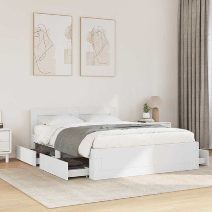 Bed Frame with Drawer White 137 x 188 cm Engineered Wood