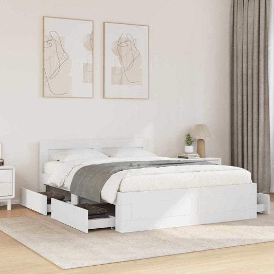 Bed Frame with Drawer White 137 x 188 cm Engineered Wood