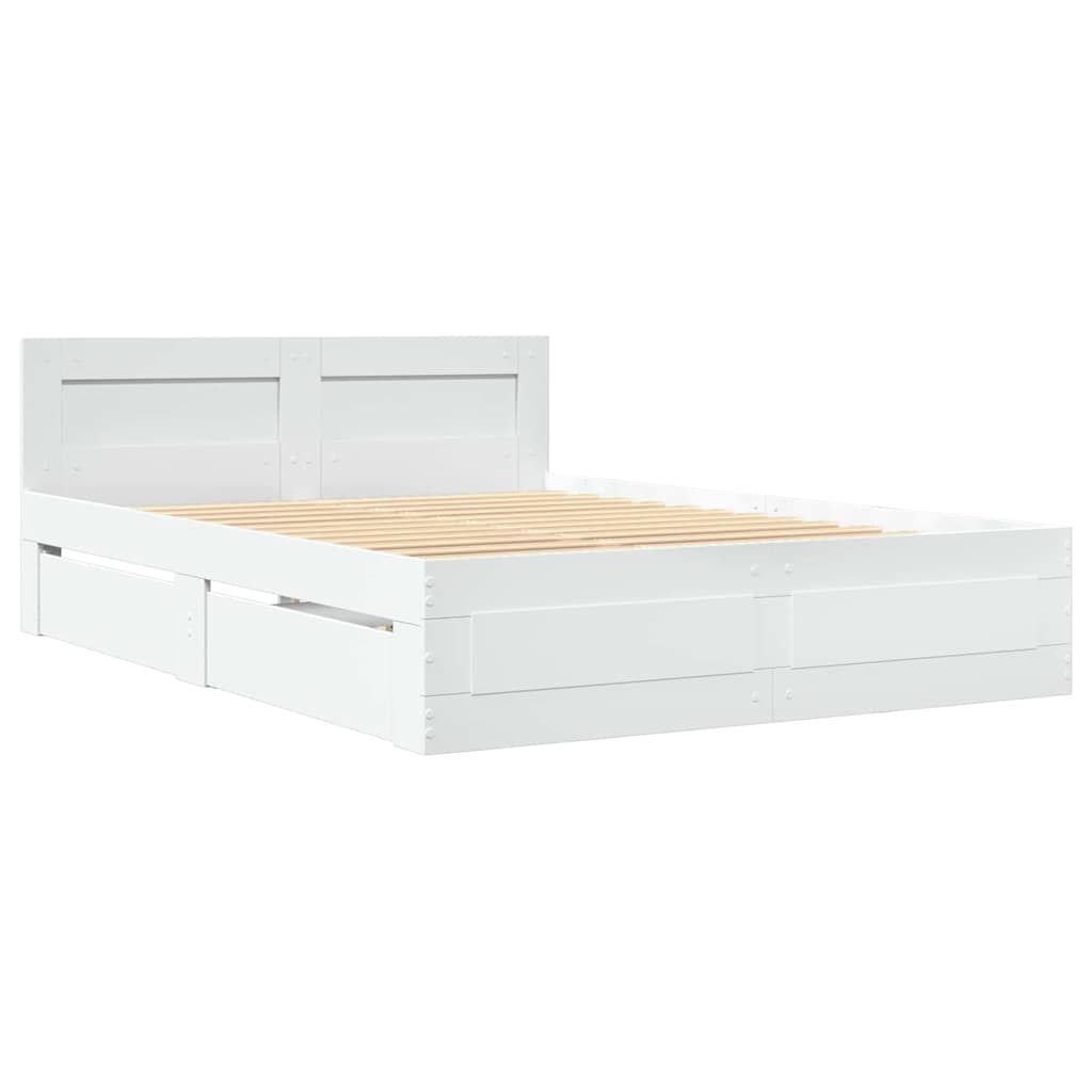 Bed Frame with Drawer White 137 x 188 cm Engineered Wood