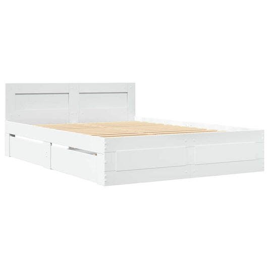 Bed Frame with Drawer White 137 x 188 cm Engineered Wood