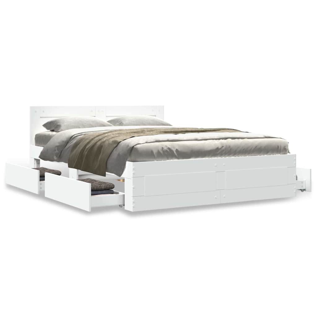 Bed Frame with Drawer White 137 x 188 cm Engineered Wood