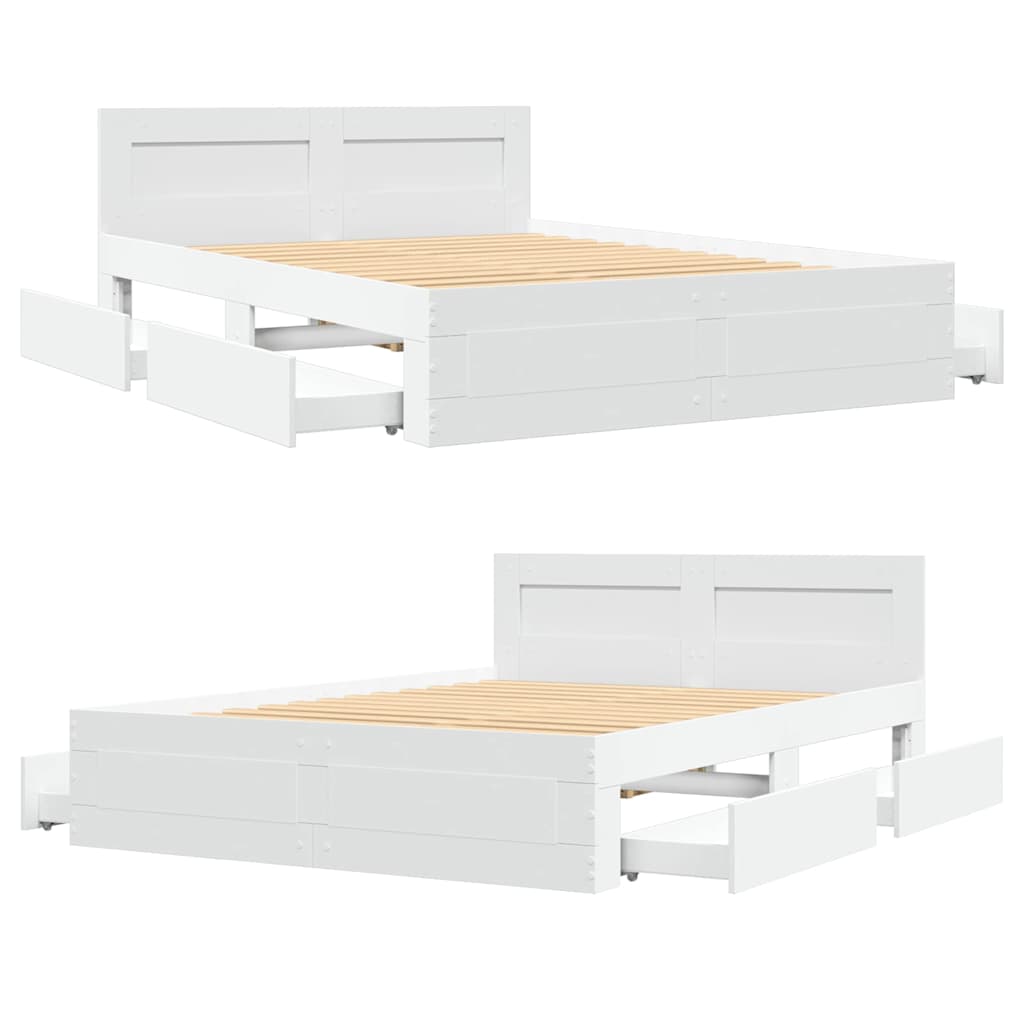 Bed Frame with Drawer White 137 x 188 cm Engineered Wood