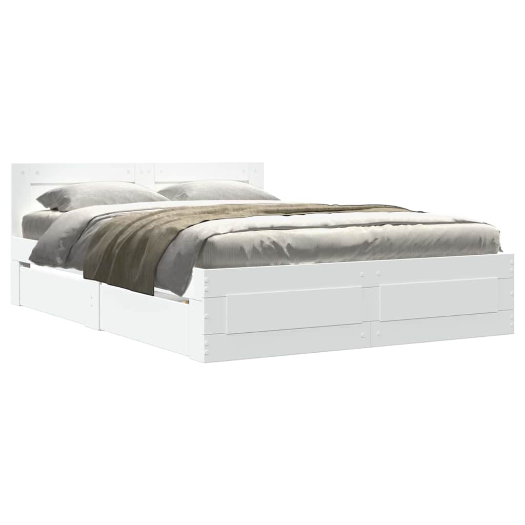Bed Frame with Drawer White 137 x 188 cm Engineered Wood