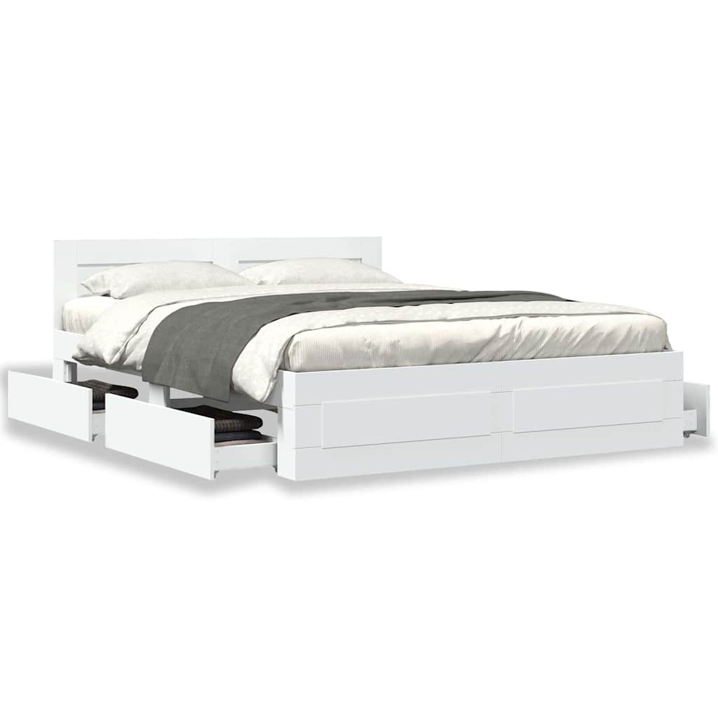 Bed Frame with Drawer White 150 x 200 cm Engineered Wood