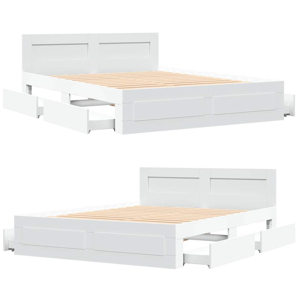Bed Frame with Drawer White 150 x 200 cm Engineered Wood