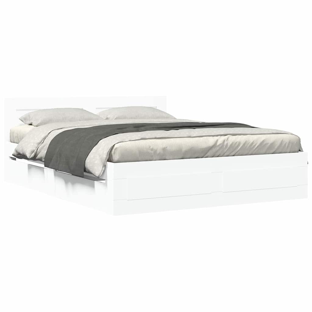 Bed Frame with Drawer White 150 x 200 cm Engineered Wood