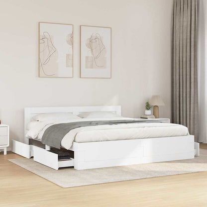 Bed Frame with Drawer White 193 x 203 cm Engineered Wood