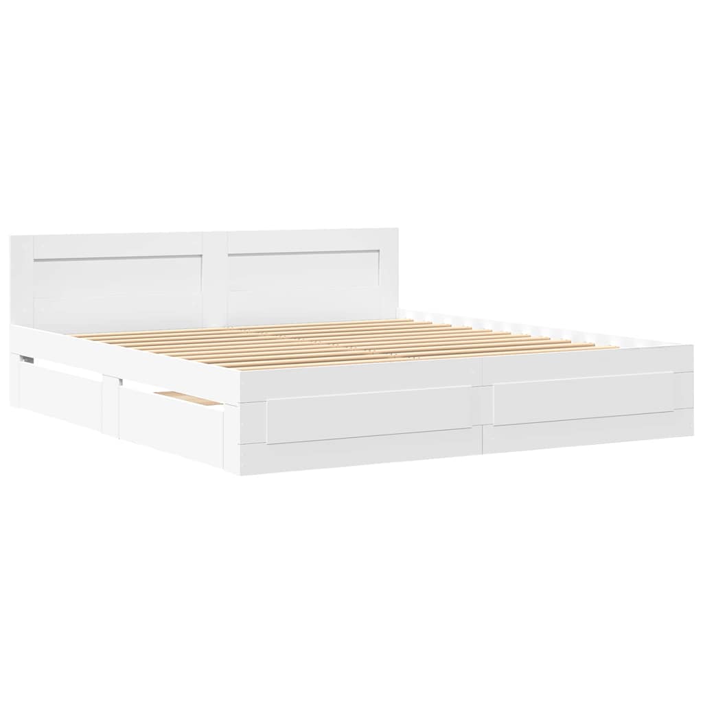 Bed Frame with Drawer White 193 x 203 cm Engineered Wood