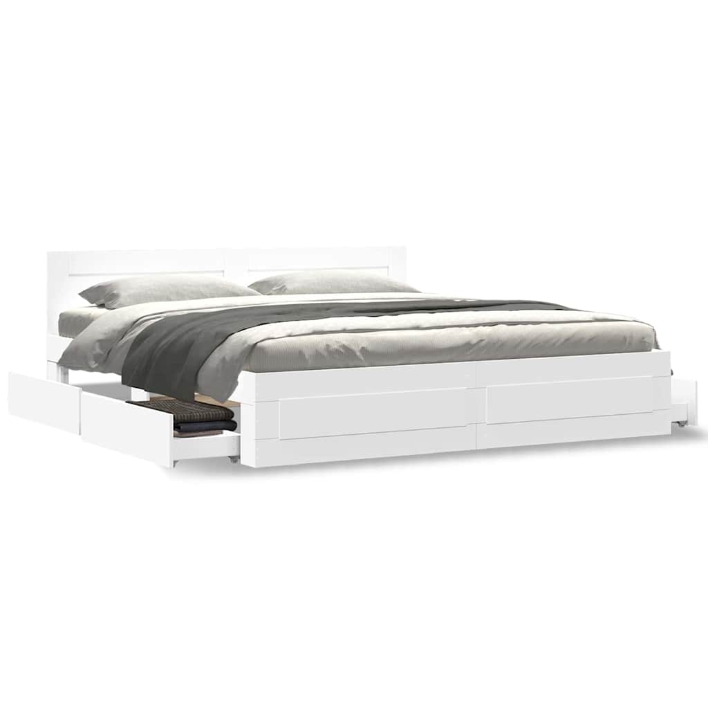 Bed Frame with Drawer White 193 x 203 cm Engineered Wood