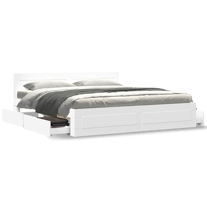 Bed Frame with Drawer White 193 x 203 cm Engineered Wood