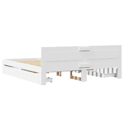 Bed Frame with Drawer White 193 x 203 cm Engineered Wood