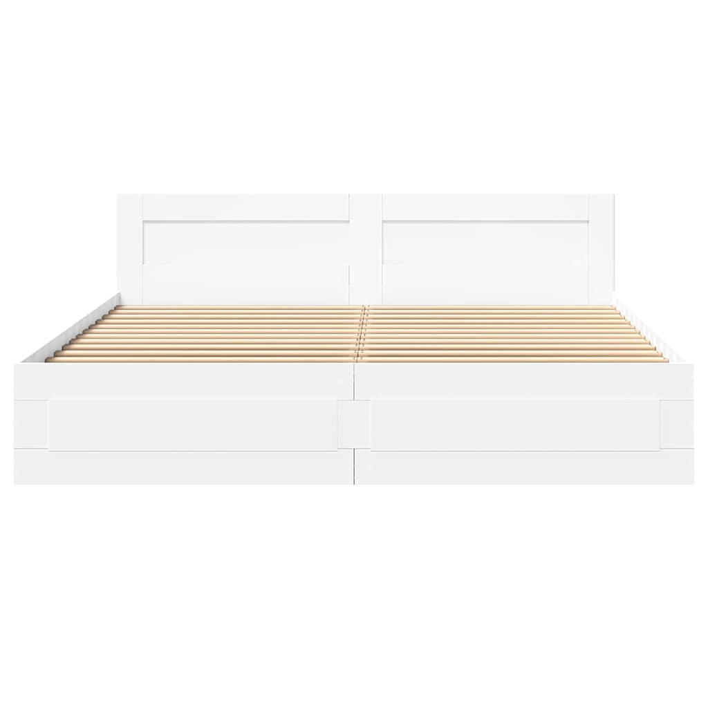 Bed Frame with Drawer White 193 x 203 cm Engineered Wood
