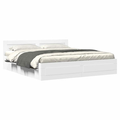 Bed Frame with Drawer White 193 x 203 cm Engineered Wood