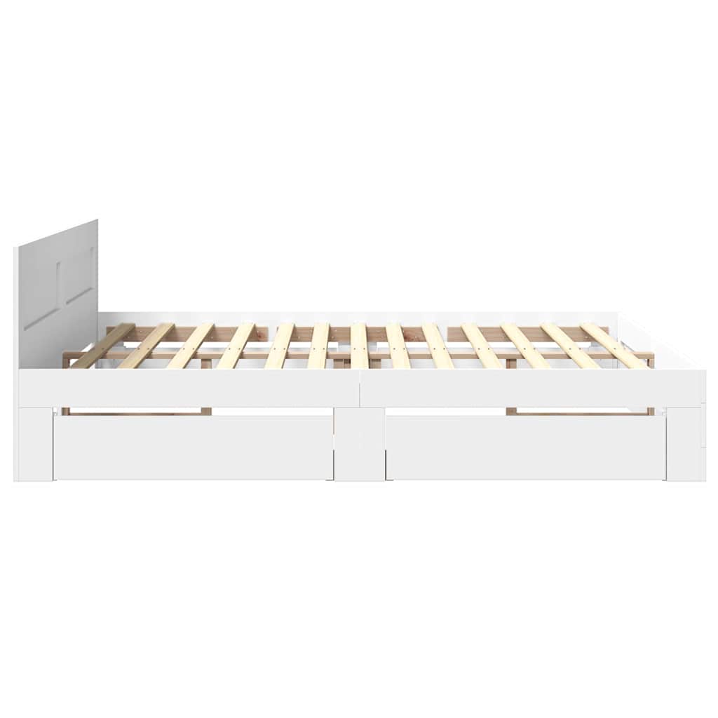Bed Frame with Drawer White 193 x 203 cm Engineered Wood