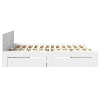 Bed Frame with Drawer White 193 x 203 cm Engineered Wood