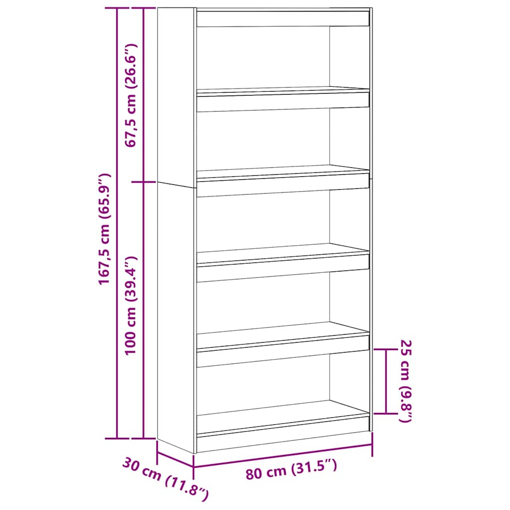 Book Cabinet Wax Brown 80 x 30 x 167.5 cm Solid Pine Wood