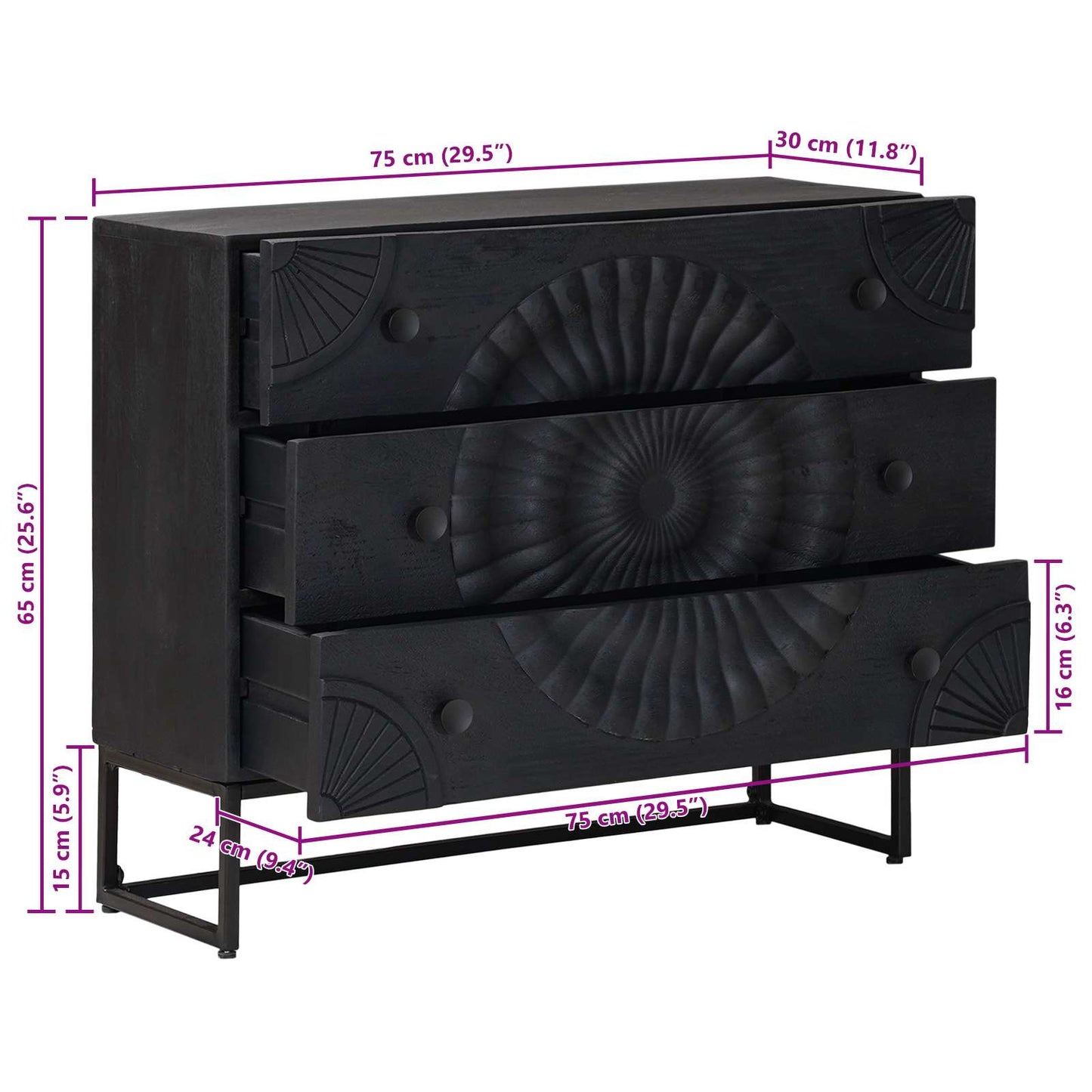 Drawer Cabinet with Drawer Black 75 x 30 x 65 cm