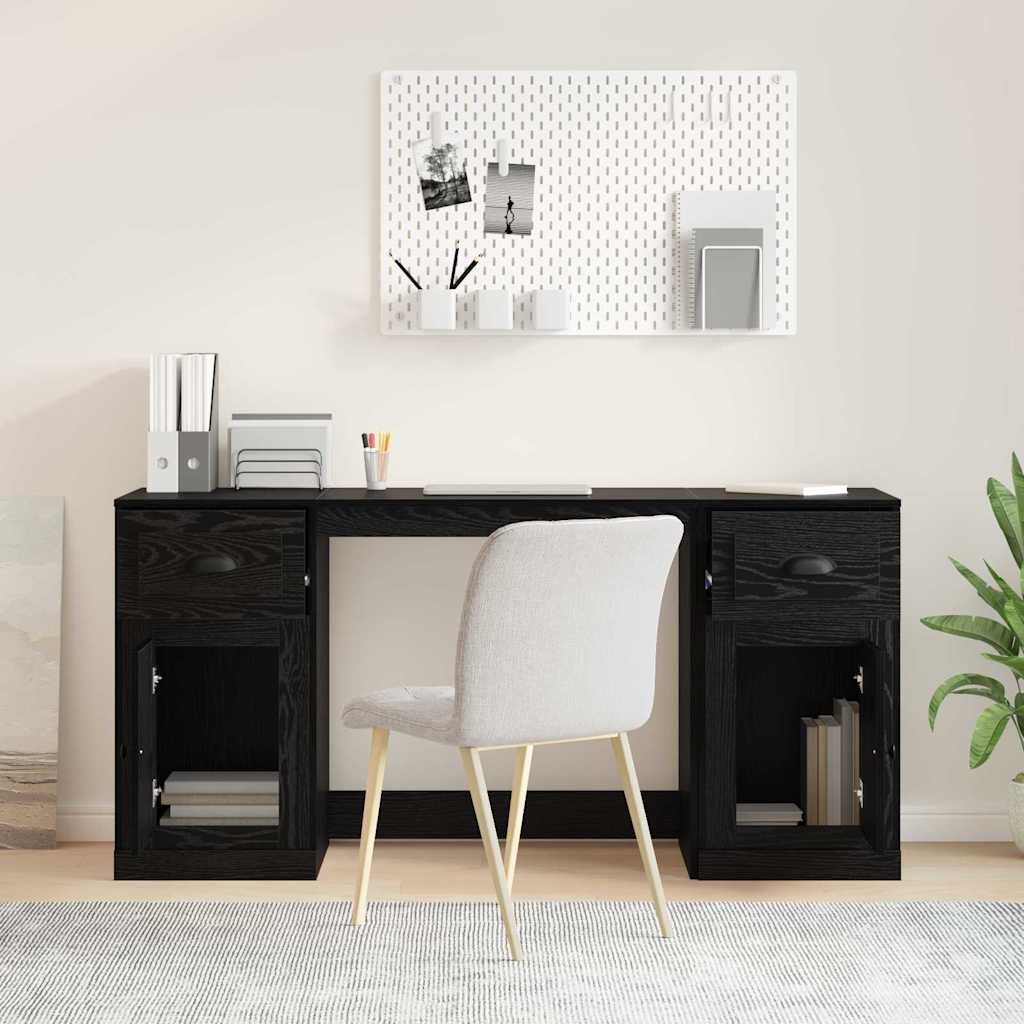 Desk with Cabinet Black Oak 154.5 x 50 x 75 cm Engineered Wood