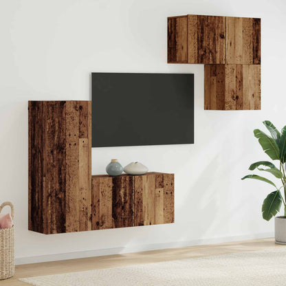 TV Cabinet Wall-mounted 4 pcs Old Wood Engineered Wood