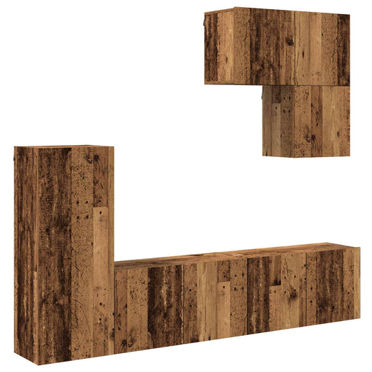 TV Wall Unit 5 pcs Old Wood Engineered Wood