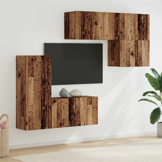 TV Wall Unit 5 pcs Old Wood Engineered Wood