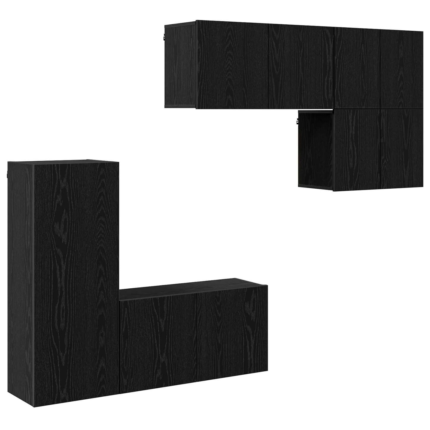 TV Wall Unit Wall-mounted 5 pcs Black Oak Engineered Wood