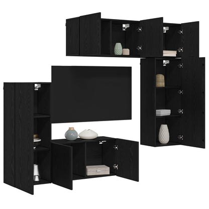 TV Wall Unit Wall-mounted 5 pcs Black oak Engineered Wood