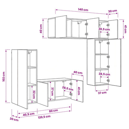 TV Wall Unit Wall-mounted 5 pcs Black oak Engineered Wood