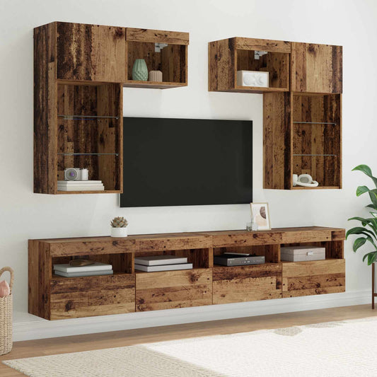 TV Wall Units 6 pcs Black Oak Engineered Wood