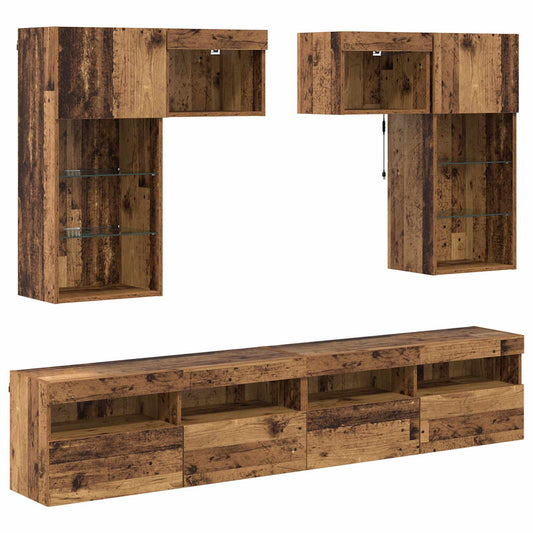 TV Wall Units 6 pcs Black Oak Engineered Wood