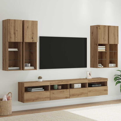 TV Wall Cabinet Set with LED Lights 7 pcs Artisan oak