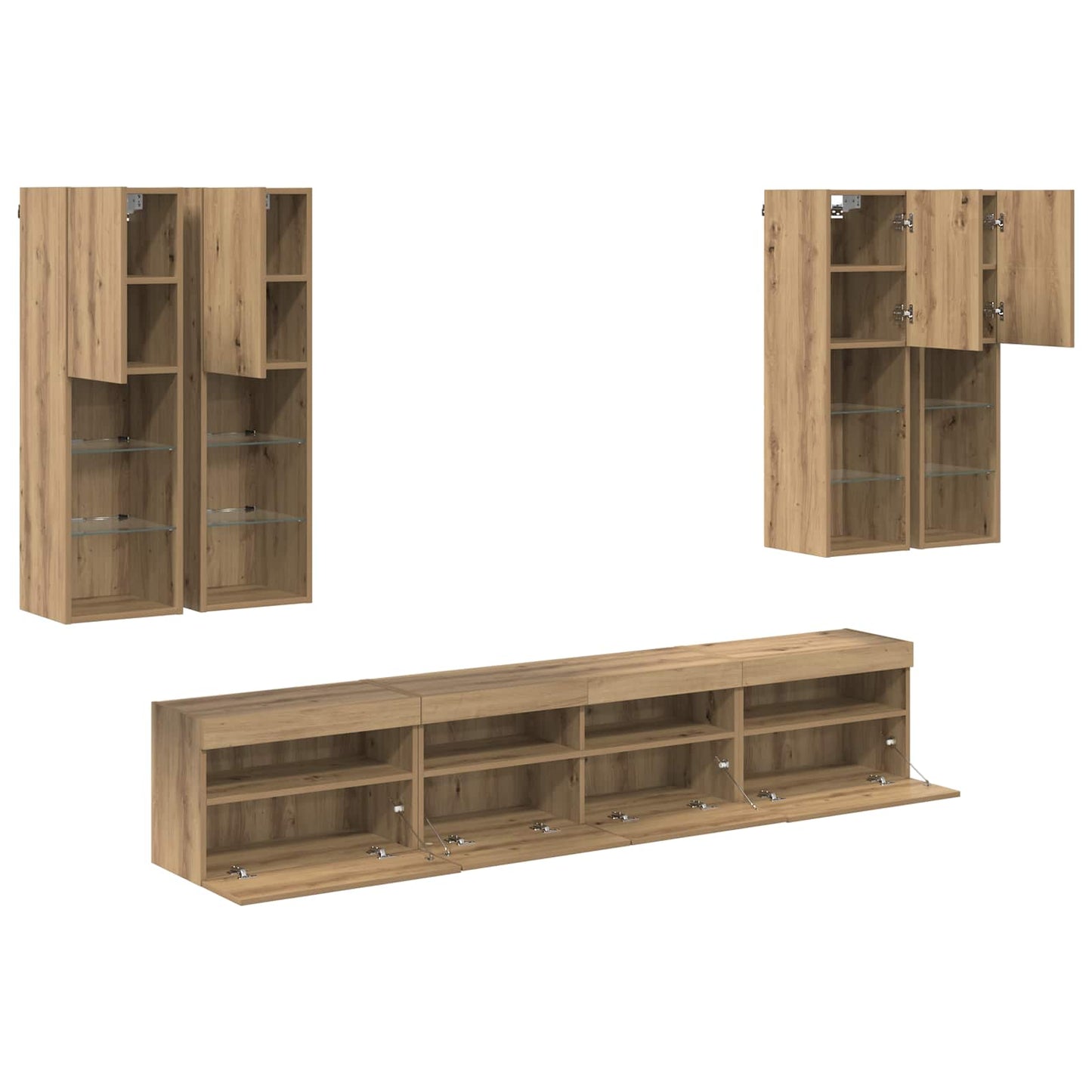 TV Wall Cabinet Set with LED Lights 7 pcs Artisan oak