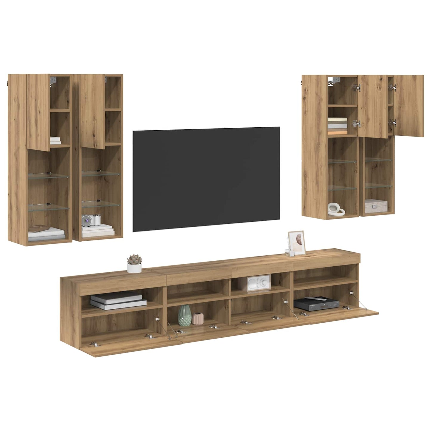TV Wall Cabinet Set with LED Lights 7 pcs Artisan oak
