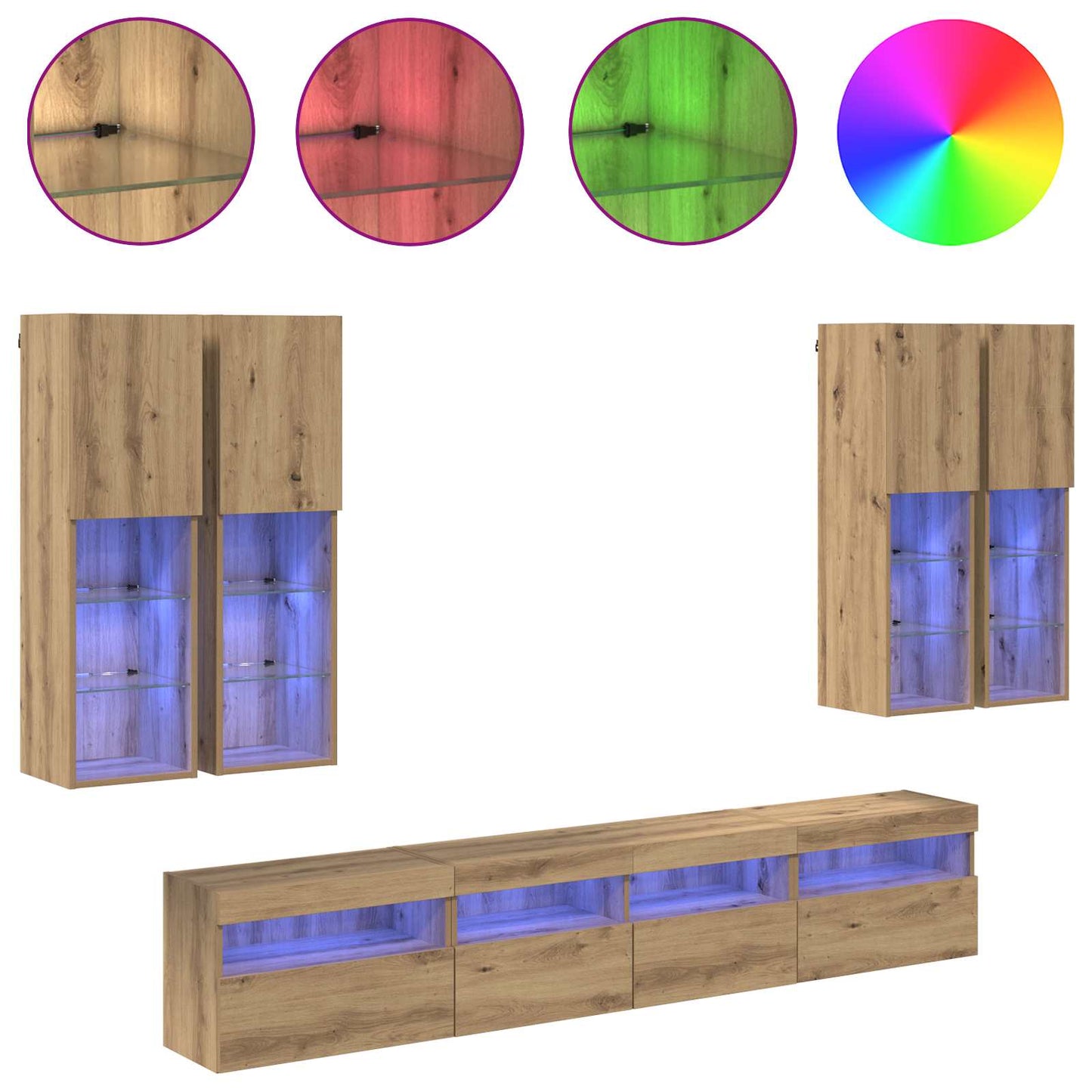 TV Wall Cabinet Set with LED Lights 7 pcs Artisan oak