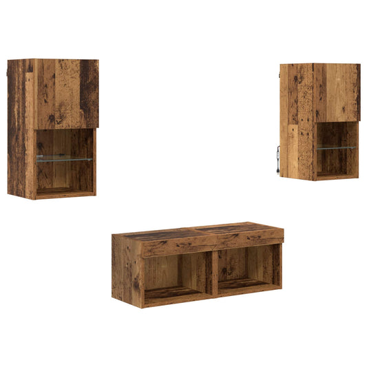 TV Wall Cabinets 4 pcs Old Wood Engineered Wood