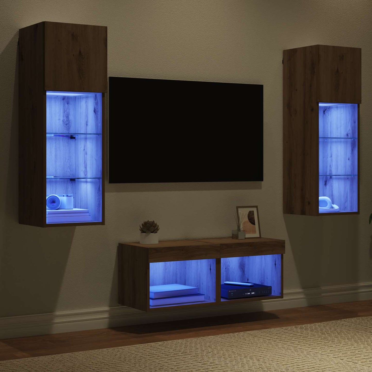 TV Wall Cabinets 4 pcs Black Oak Engineered Wood