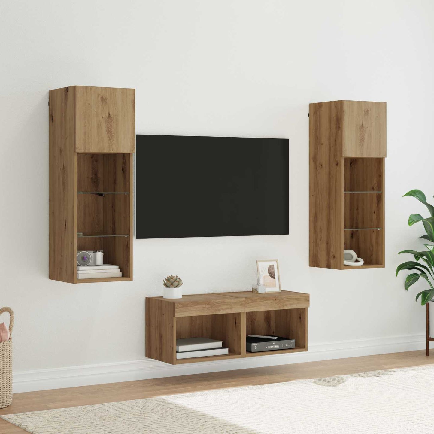 TV Wall Cabinets 4 pcs Black Oak Engineered Wood