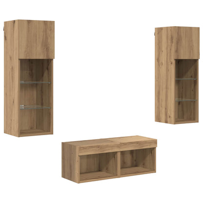 TV Wall Cabinets 4 pcs Black Oak Engineered Wood