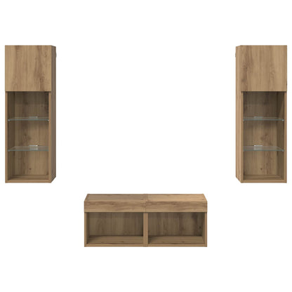TV Wall Cabinets 4 pcs Black Oak Engineered Wood