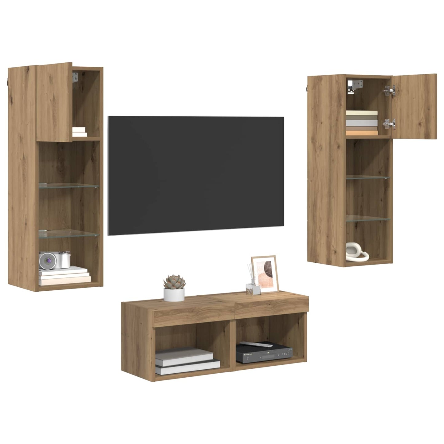 TV Wall Cabinets 4 pcs Black Oak Engineered Wood