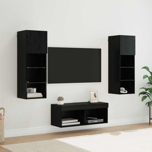 TV Wall Cabinets 4 pcs Black Oak Engineered Wood