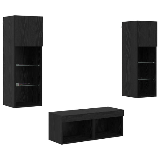 TV Wall Cabinets 4 pcs Black Oak Engineered Wood
