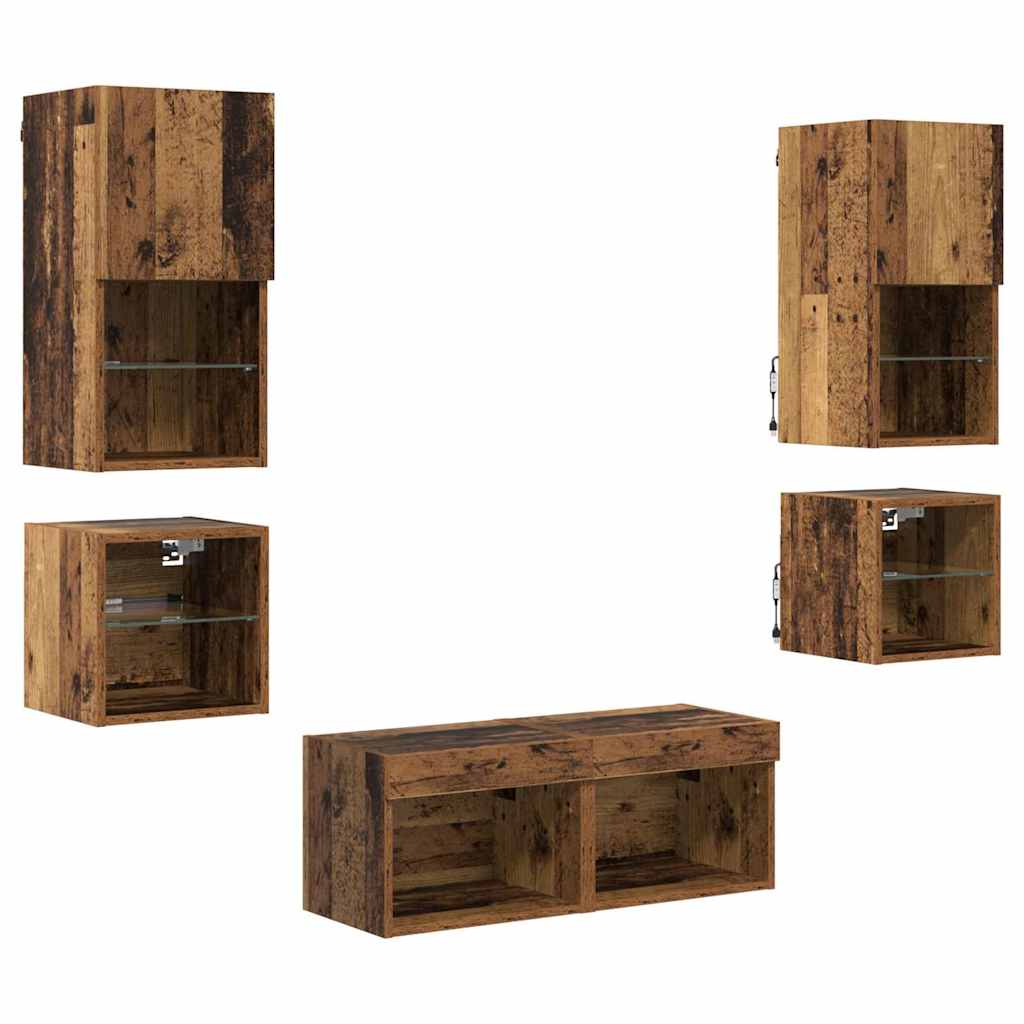 TV Wall Units 8 pcs Old Wood Engineered Wood