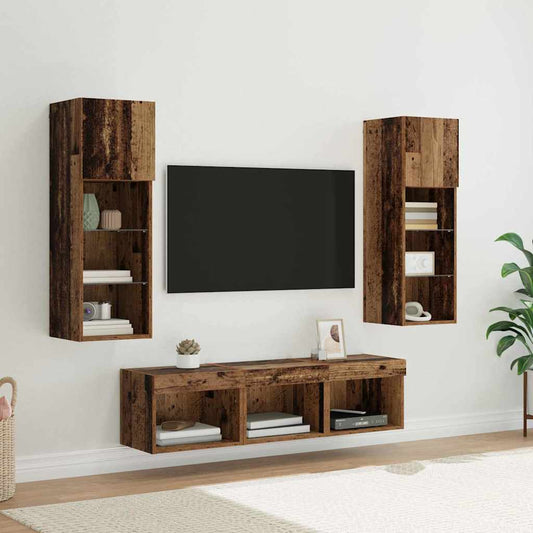 TV Wall Units 5 pcs Black Oak Engineered Wood