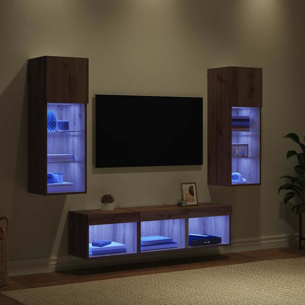 TV Wall Units 5 pcs Black Oak Engineered Wood
