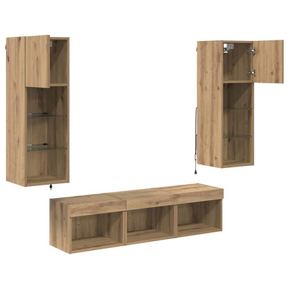 TV Wall Units 5 pcs Black Oak Engineered Wood