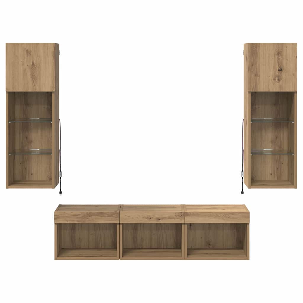 TV Wall Units 5 pcs Black Oak Engineered Wood