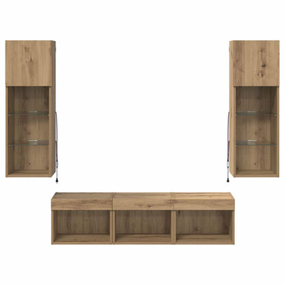 TV Wall Units 5 pcs Black Oak Engineered Wood